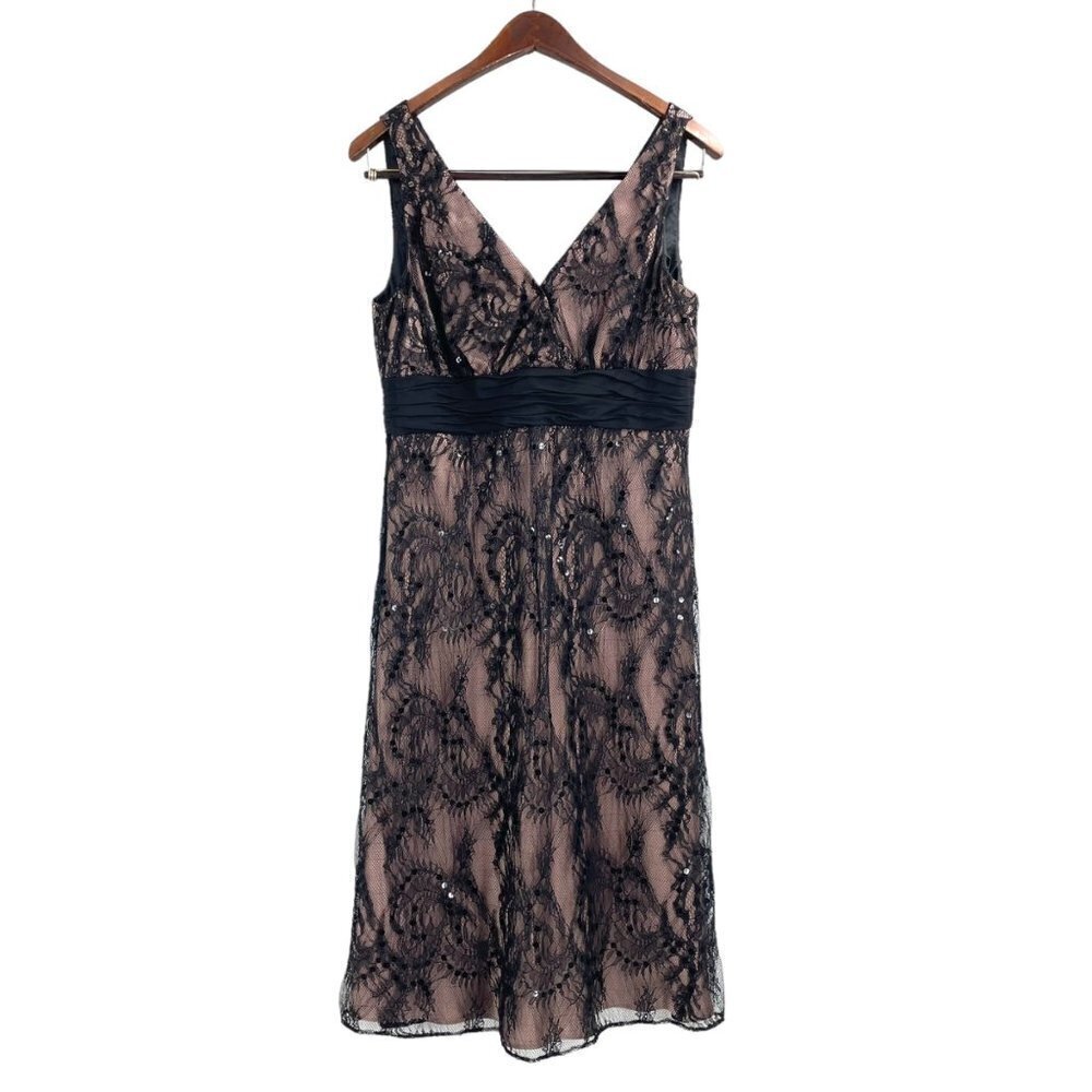 Jones New York Black Sequin V-Neck Lined A-Line Sleeveless Dress Womens Size 10